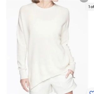 Athleta Asym Rest Day Silk Cotton Ivory  Asymmetrical Crew Neck Knit Sweater S
